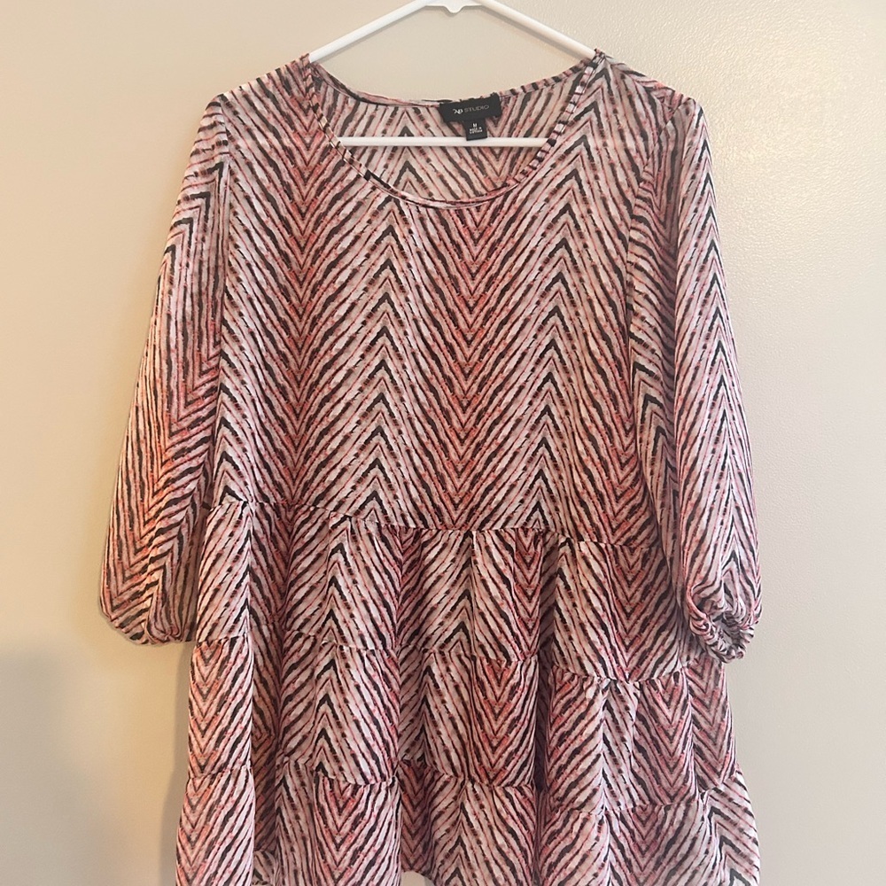 AB Studio Red 3/4 Sleeve Boxy Blouse